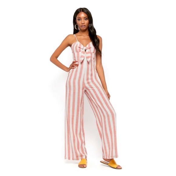 striped linen overalls